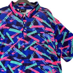 Yatta Golf Polo Shirt Mens XXL Blue Pink Abstract 90s Retro Performance Golfcore